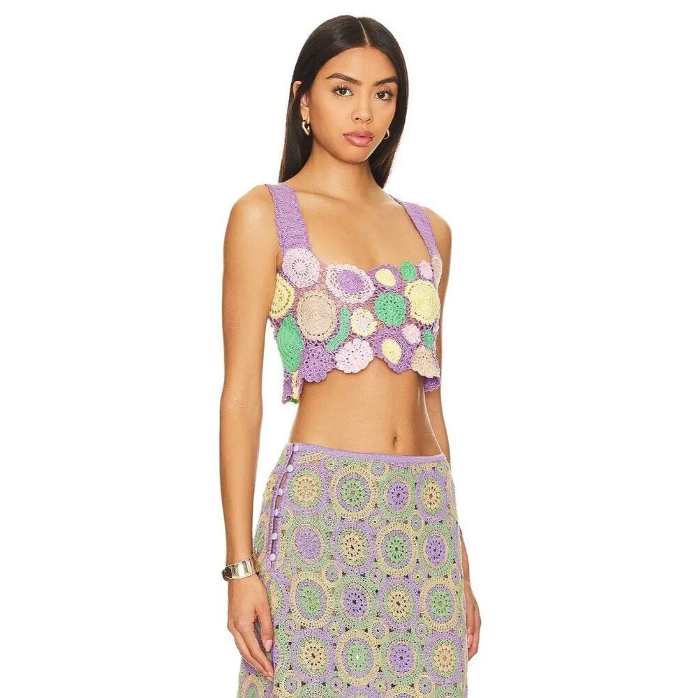 Agua Bendita Tanit Crochet Crop Top Multicolor Womens Size Large - Picture 3 of 9